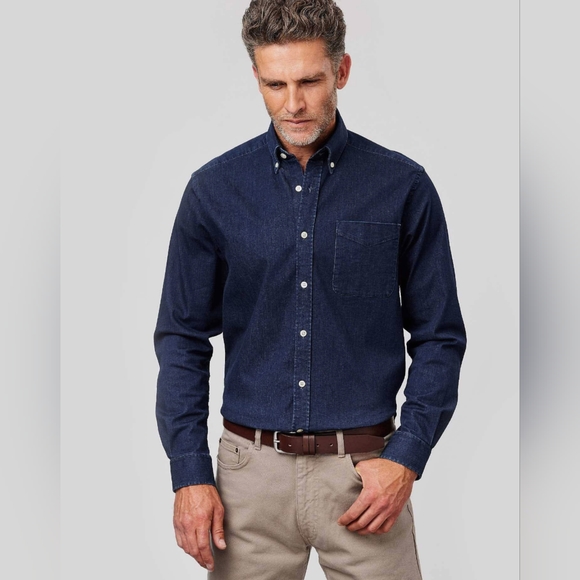 REDHEAD Premium Denim Button Down Shirt MEN'S M Rancher Classic Indigo Blue - Picture 4 of 15